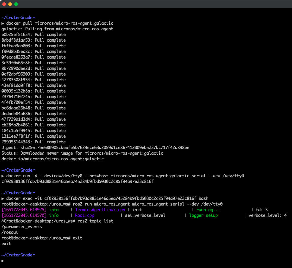 Example steps of running micro-ROS Docker image